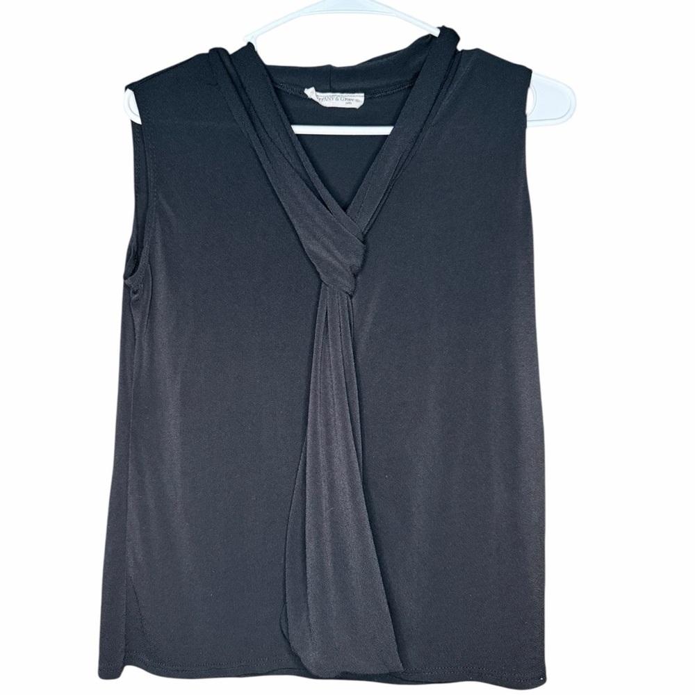 Tiffany & Grey Petites Black Tie Front Blouse Women’s Business Wear Large